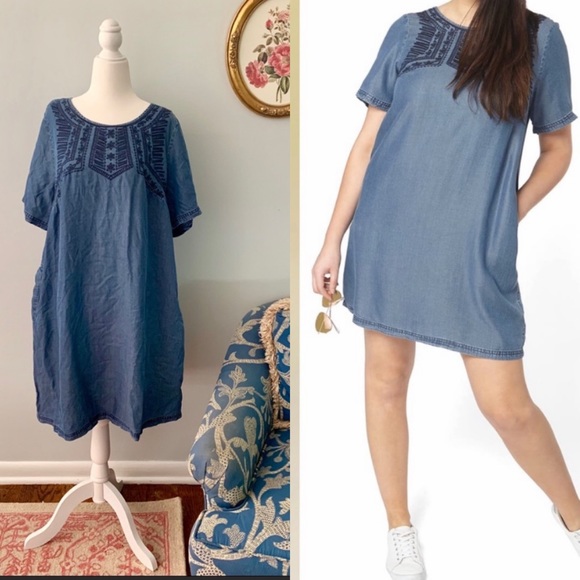 Nordstrom Dresses & Skirts - EVANS Embroidered Chambray Tunic Dress